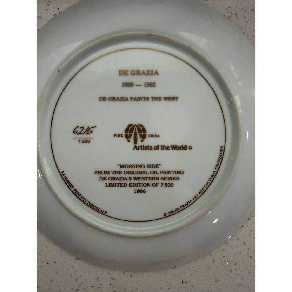1986 FAIRMONT Porcelain MORNING RIDE by de GRAZIA fromWestern Coll 10" Plate - Picture 2 of 5